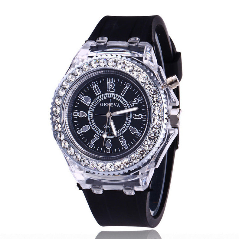 LED Luminous Watches Geneva Women Quartz Watch Women Ladies Silicone Bracelet Watches Dujana147