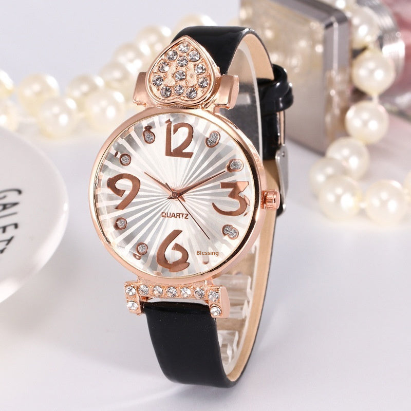 Peach Heart Rhinestone Big Number Belt Female Watch Dujana147