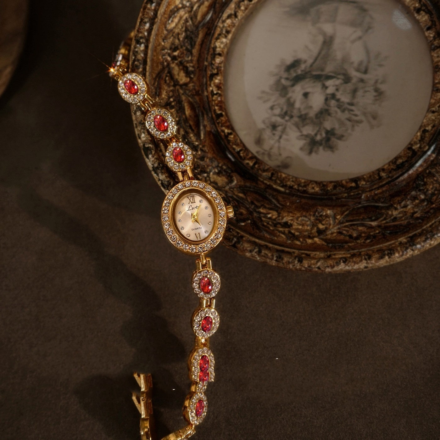 Women's Mid-ancient Oval Colorful Treasure Rainbow Light Luxury Watch Dujana147