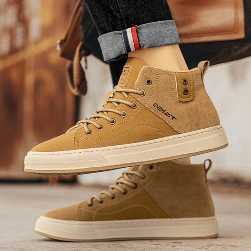 Autumn And Winter Mid-top Board Shoes Soft Leather Retro
