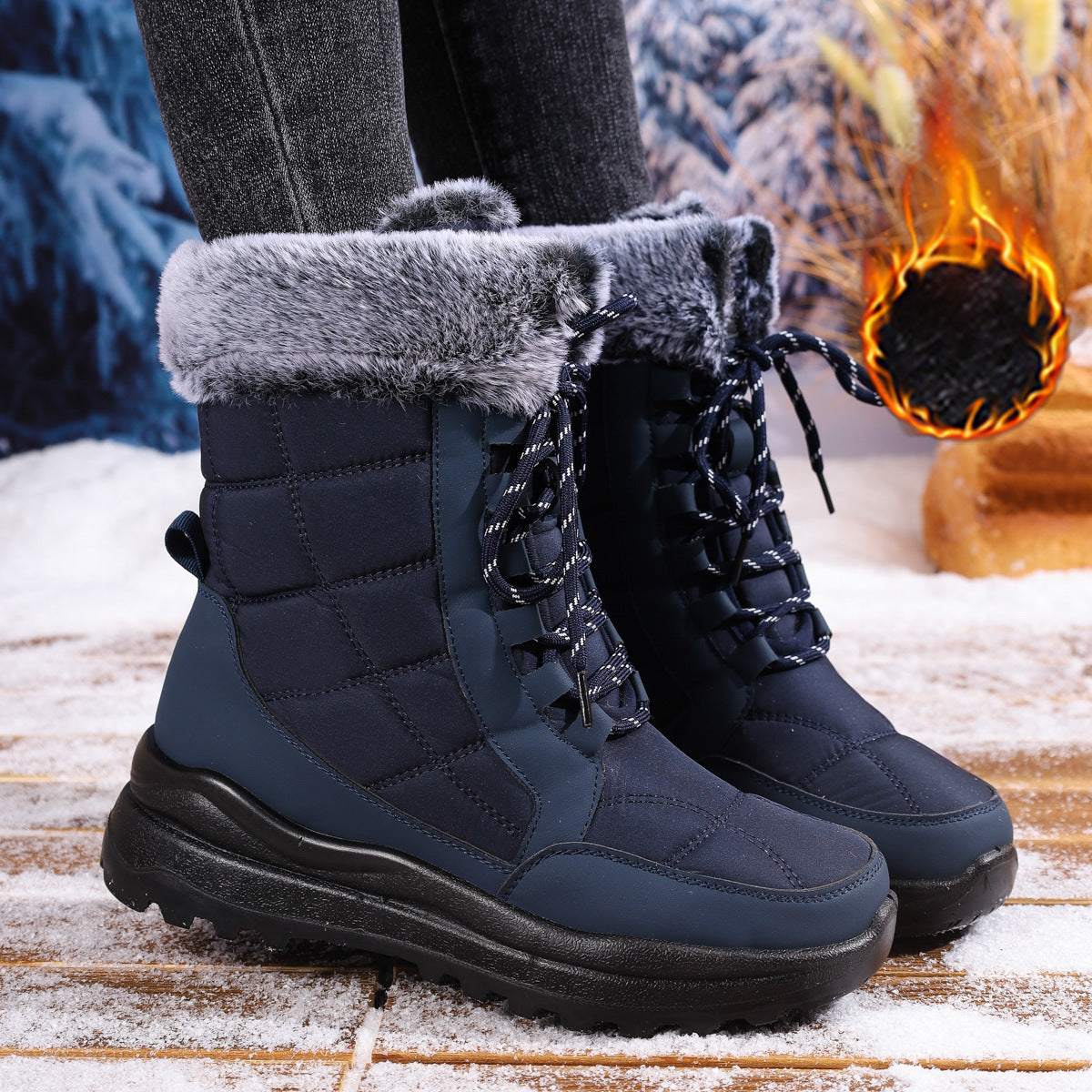 Women's High-top Snow Boots Fleece-lined Non-slip Waterproof Boots