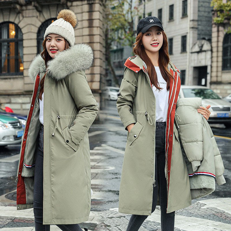 Women's Long Two-way Cotton-padded Clothes Fleece Trench Coat