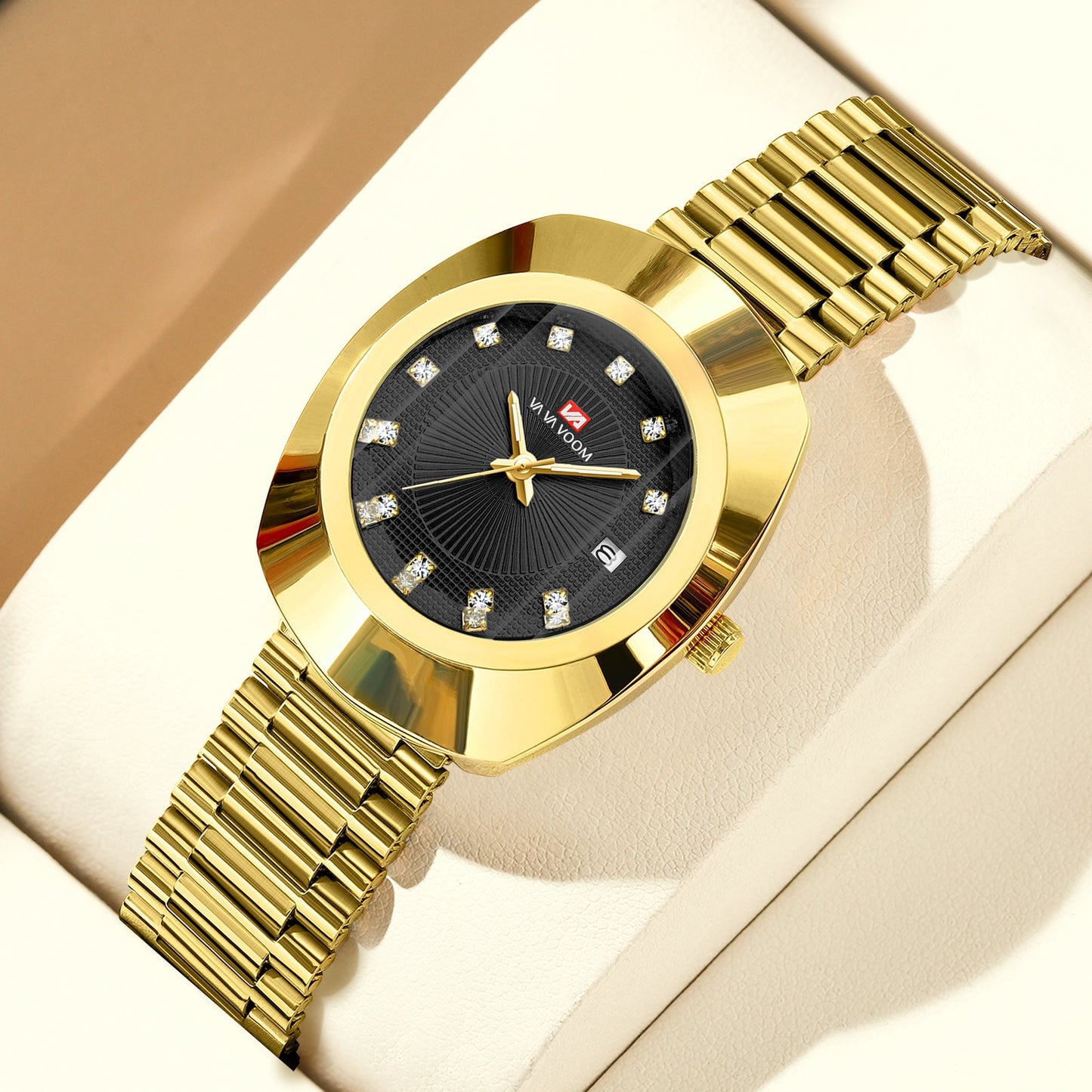 Couple Quartz Watch Yellow Gold Diamond Waterproof Steel Belt Watch Dujana147