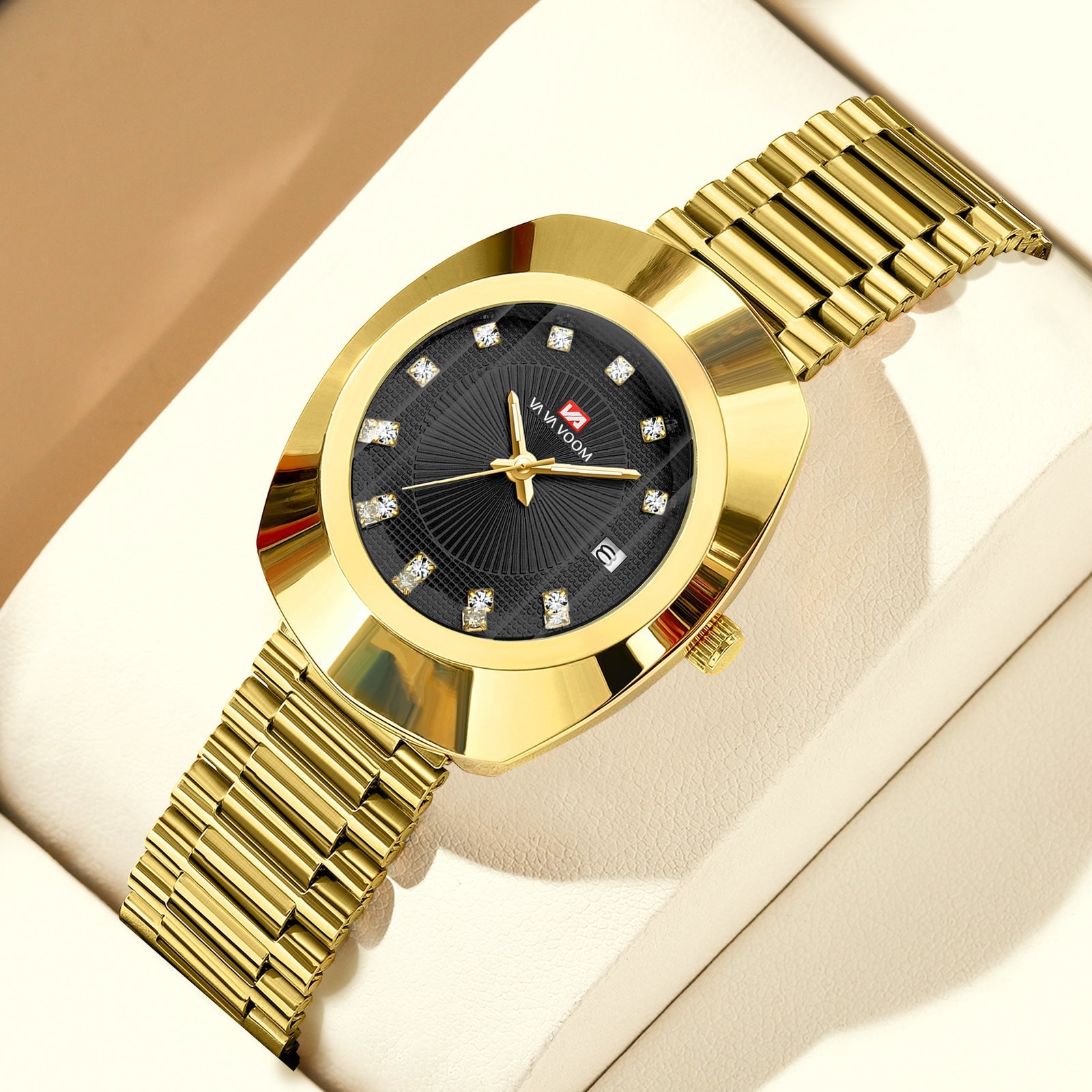 Couple Quartz Watch Yellow Gold Diamond Waterproof Steel Belt Watch Dujana147