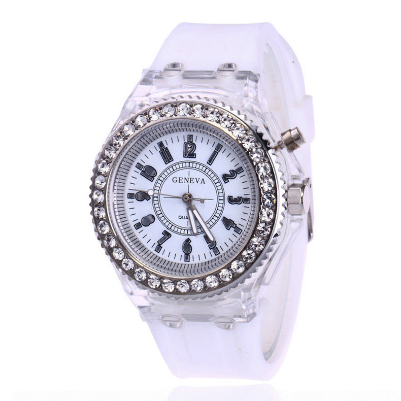 LED Luminous Watches Geneva Women Quartz Watch Women Ladies Silicone Bracelet Watches Dujana147