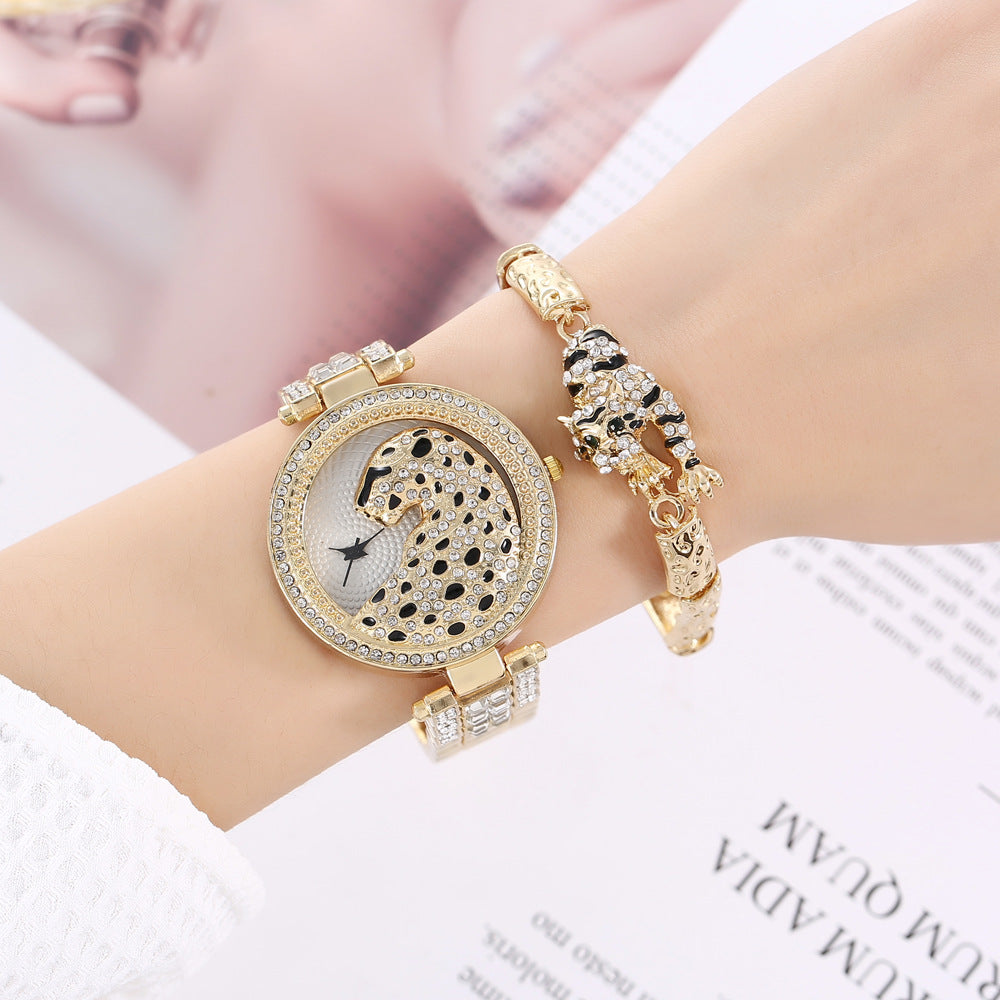 Quality Diamond Animal Simple Large Dial Steel Belt Quartz Watch Suit Dujana147