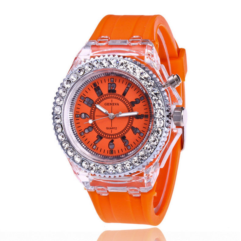 LED Luminous Watches Geneva Women Quartz Watch Women Ladies Silicone Bracelet Watches Dujana147