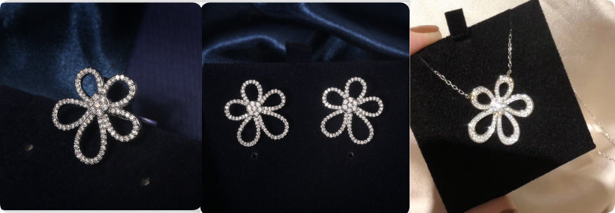 S925 Sterling Silver Five Petal Jewellery Set Dujana147