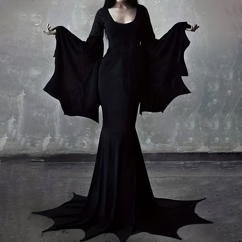 Black Costume Womens Gothic Witch Bat Sleeve Dress Halloween Cosplay Costumes Vintage Carnival Party Outfit Dujana147