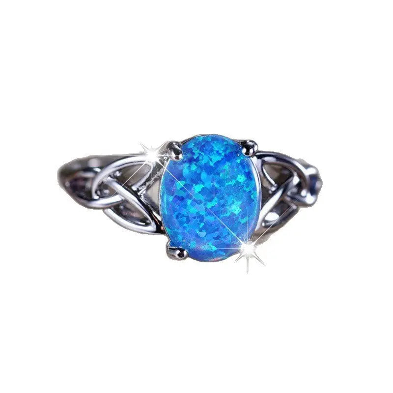 Fashion Commuter Palladium White K Egg-shaped Blue Opal Edge Cross Ring Dujana147