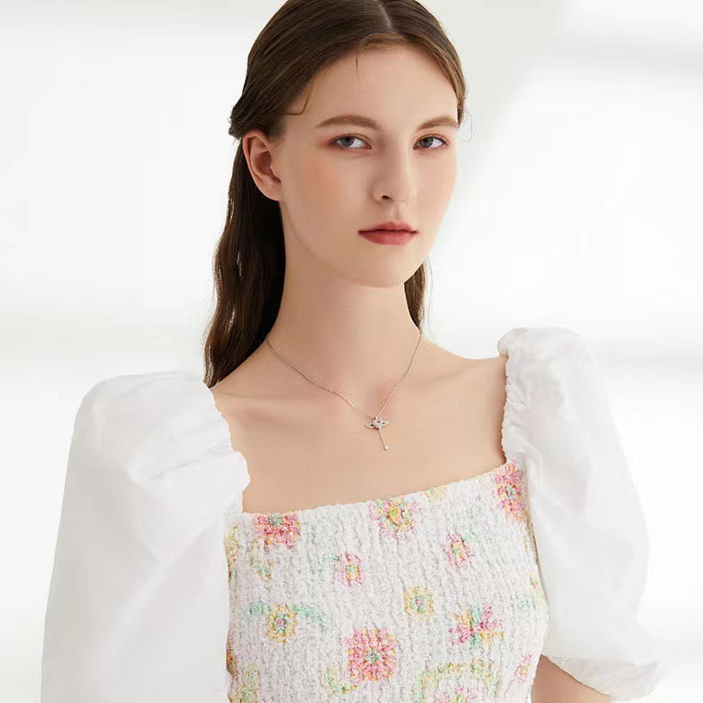 Moving Cupid Heart Angel Wings Tassel Necklace With Crystal Clavicle Chain Women Jewelry Gift Valentine's Day Dujana147