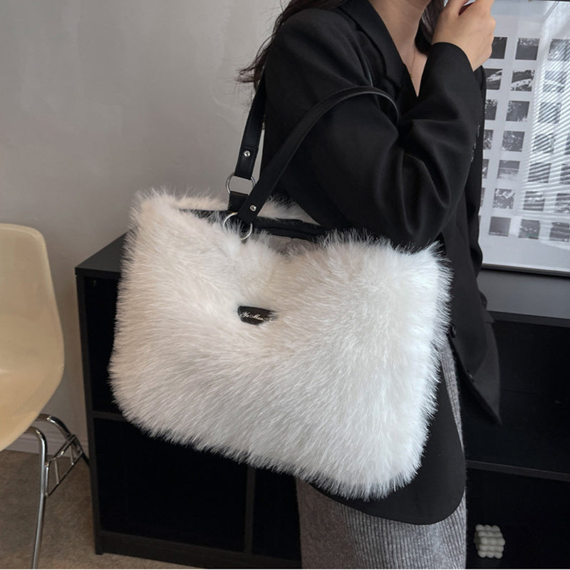 Winter Plush Bags Women Flowers Shoulder Bag Handbag Dujana147