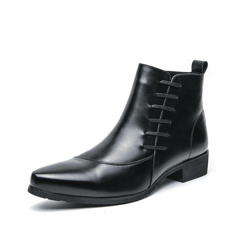 Large Size High-top Shoes Side Zipper Color Matching Leather Shoes Men's British Style