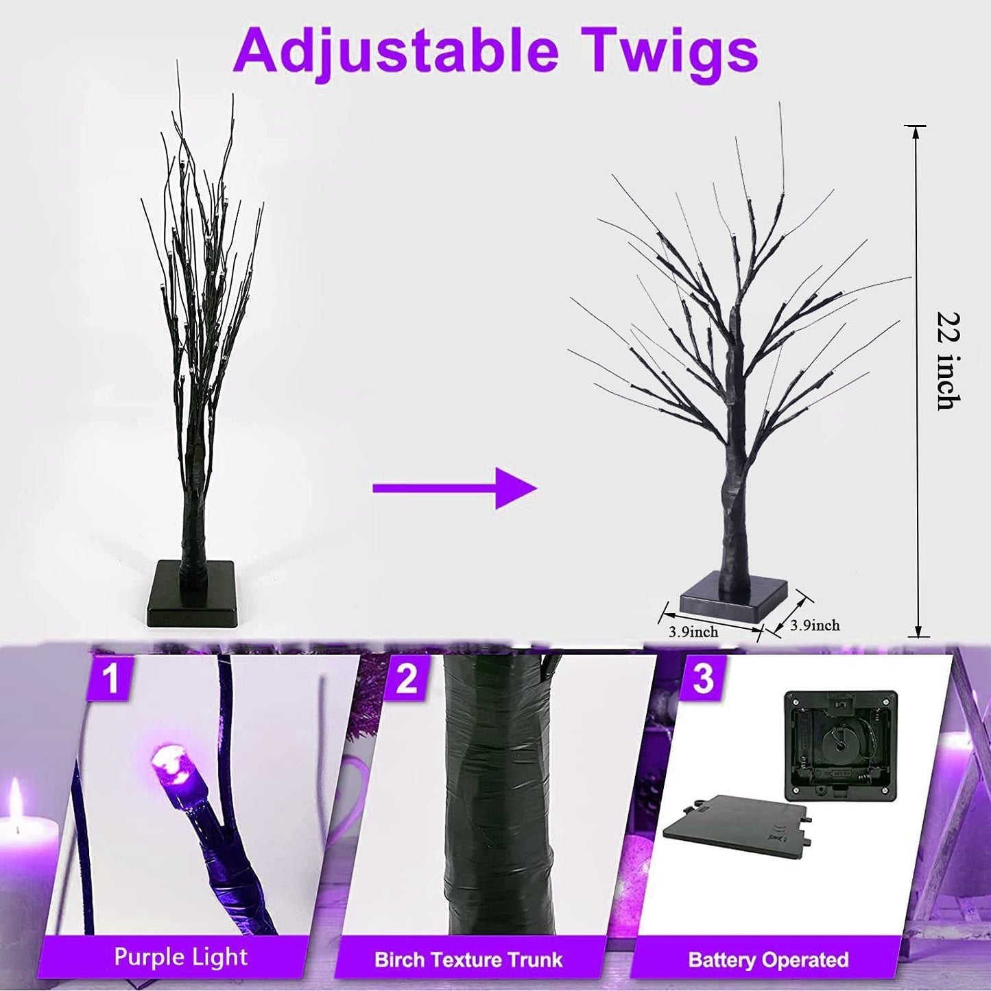 LED Simulation Purple Tree Light Halloween Thanksgiving Decoration Dujana147