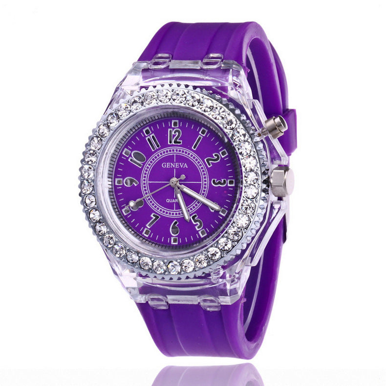 LED Luminous Watches Geneva Women Quartz Watch Women Ladies Silicone Bracelet Watches Dujana147