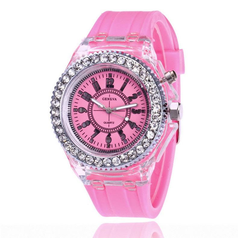 LED Luminous Watches Geneva Women Quartz Watch Women Ladies Silicone Bracelet Watches Dujana147