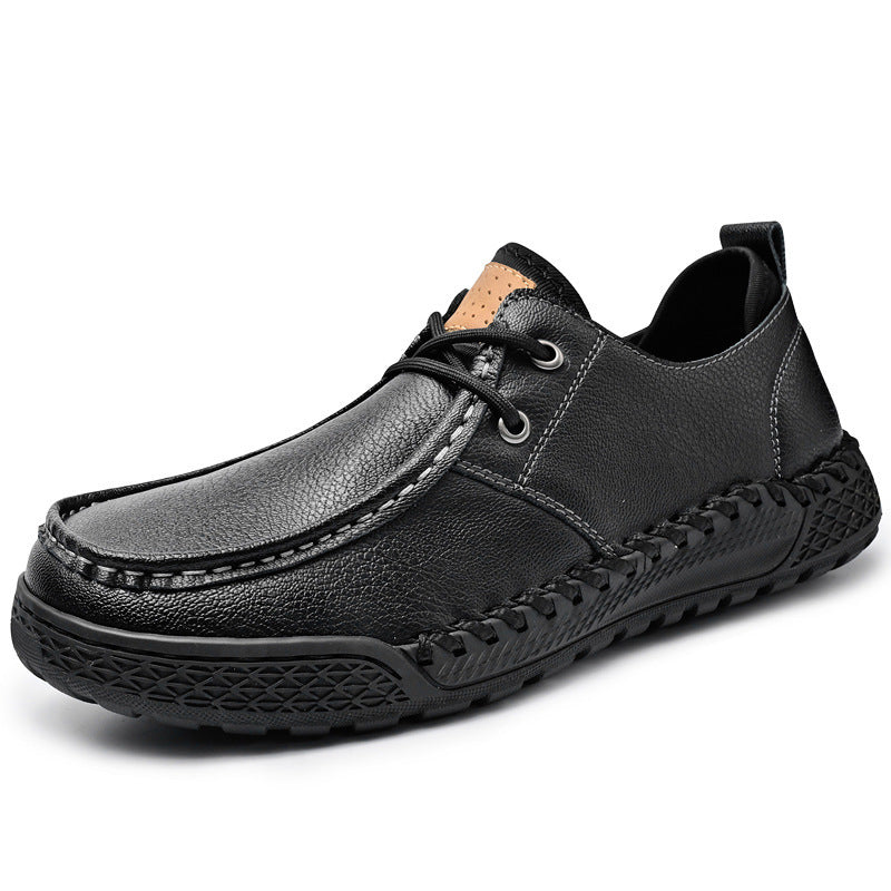 Men's Casual Leather Shoes Hand-stitched Bottom Lightweight Low Top
