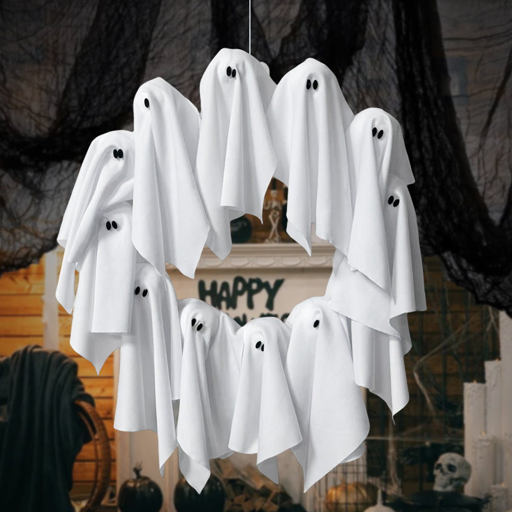 Halloween Decorations Ghost Wreath Cute Ghost Halloween Door Sign For Door Porch Wall Holiday Home Decor Glow Ghost Lights