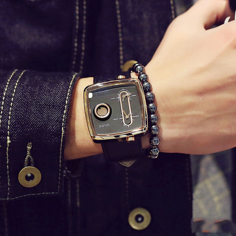 Double Movement Men's Watch Square Belt Men's Watch Fashion Handsome Trendy Men's Quartz Belt Watch Men Dujana147